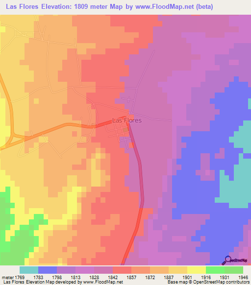 Las Flores,Argentina Elevation Map