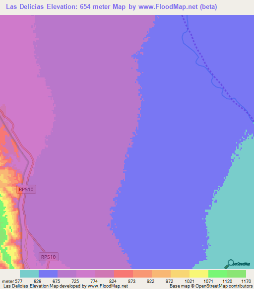 Las Delicias,Argentina Elevation Map