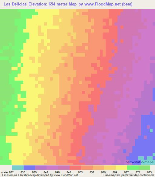 Las Delicias,Argentina Elevation Map