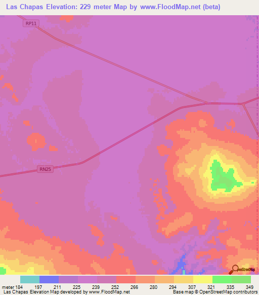 Las Chapas,Argentina Elevation Map