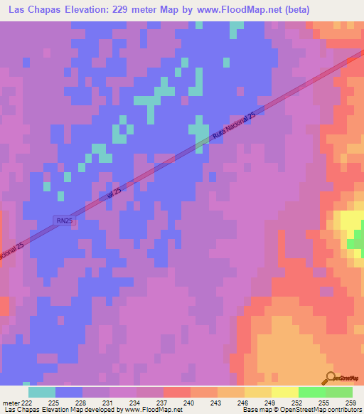 Las Chapas,Argentina Elevation Map