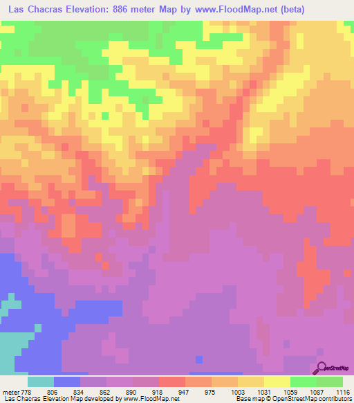 Las Chacras,Argentina Elevation Map