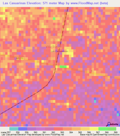 Las Casuarinas,Argentina Elevation Map