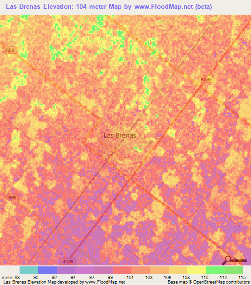 Las Brenas,Argentina Elevation Map