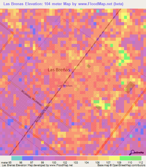 Las Brenas,Argentina Elevation Map