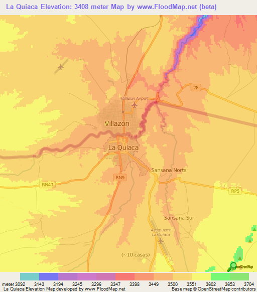 La Quiaca,Argentina Elevation Map