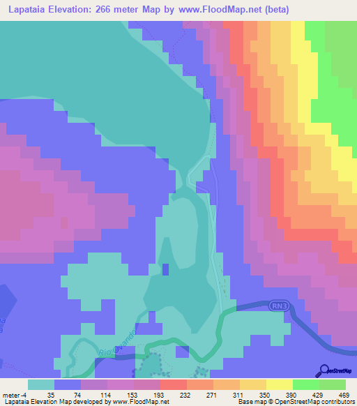 Lapataia,Argentina Elevation Map