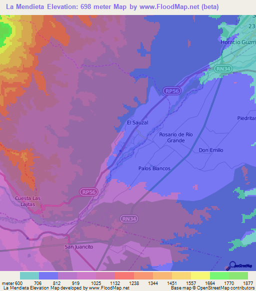 La Mendieta,Argentina Elevation Map