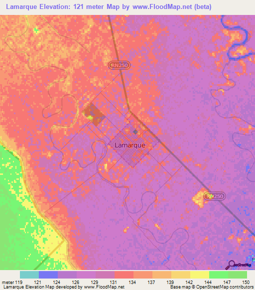Lamarque,Argentina Elevation Map