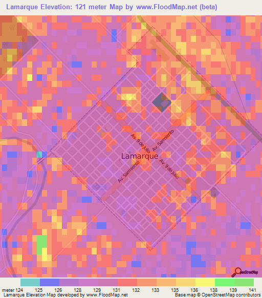 Lamarque,Argentina Elevation Map