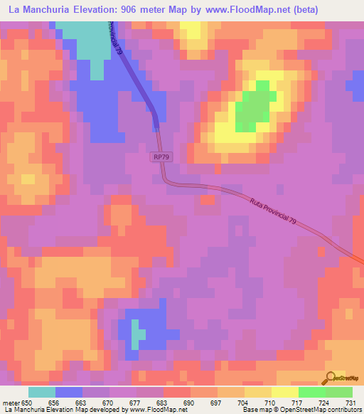 La Manchuria,Argentina Elevation Map