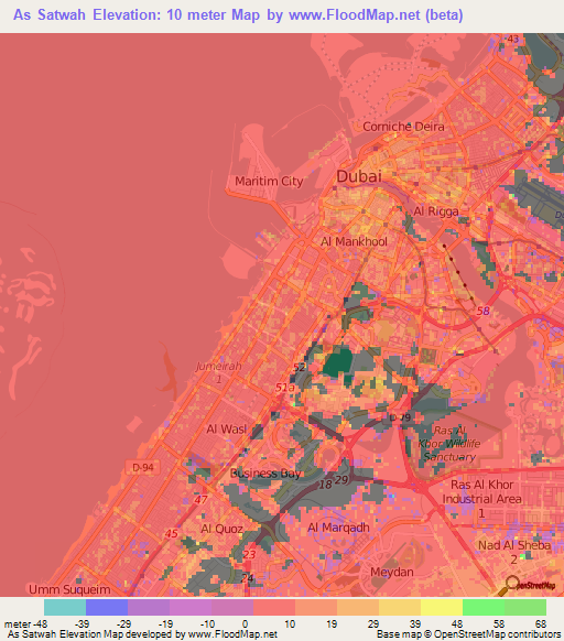 As Satwah,United Arab Emirates Elevation Map
