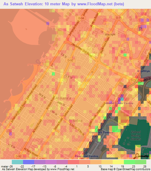 As Satwah,United Arab Emirates Elevation Map
