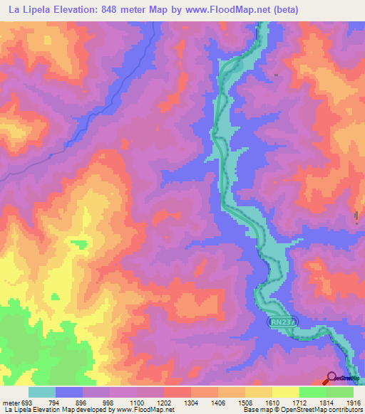 La Lipela,Argentina Elevation Map