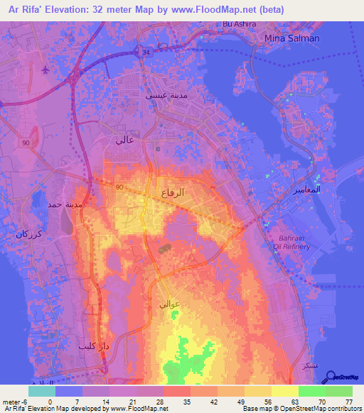 Ar Rifa',Bahrain Elevation Map
