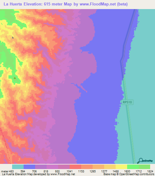 La Huerta,Argentina Elevation Map