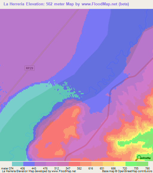 La Herreria,Argentina Elevation Map