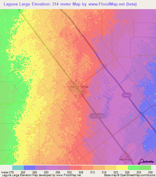 Laguna Larga,Argentina Elevation Map