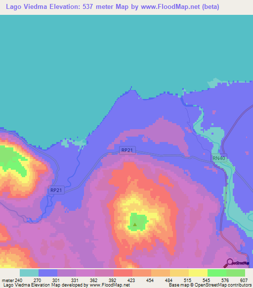Lago Viedma,Argentina Elevation Map