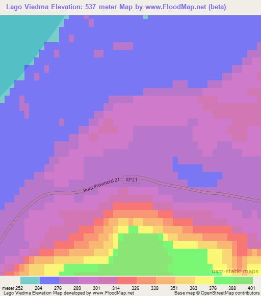 Lago Viedma,Argentina Elevation Map