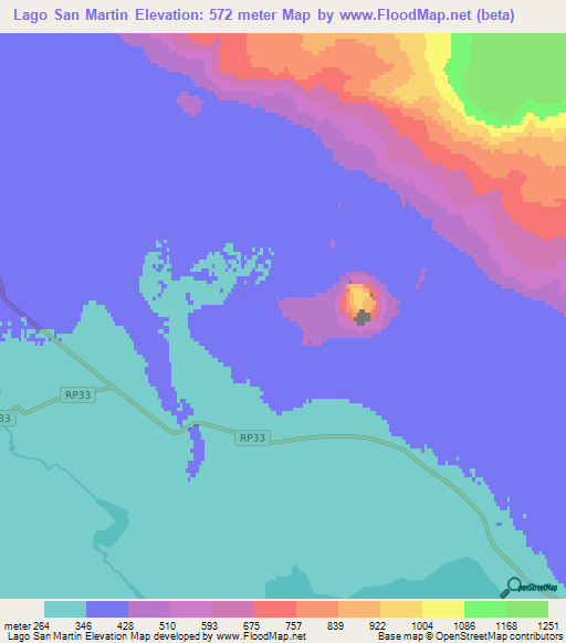 Lago San Martin,Argentina Elevation Map