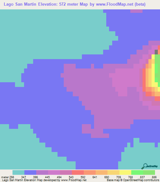 Lago San Martin,Argentina Elevation Map