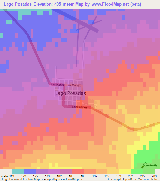 Lago Posadas,Argentina Elevation Map