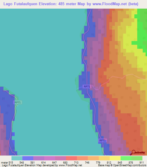 Lago Futalaufquen,Argentina Elevation Map
