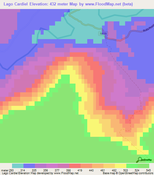 Lago Cardiel,Argentina Elevation Map