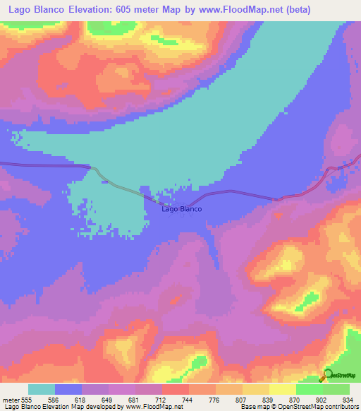 Lago Blanco,Argentina Elevation Map