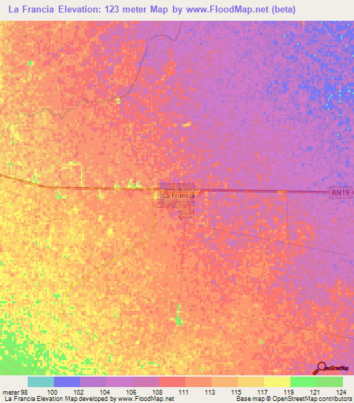 La Francia,Argentina Elevation Map