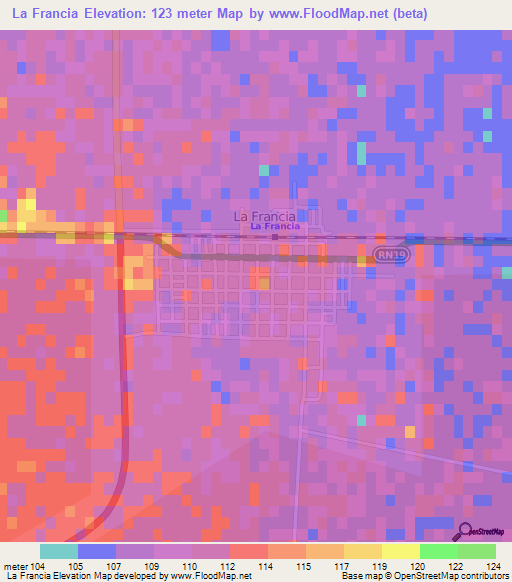 La Francia,Argentina Elevation Map