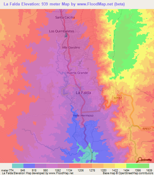 La Falda,Argentina Elevation Map
