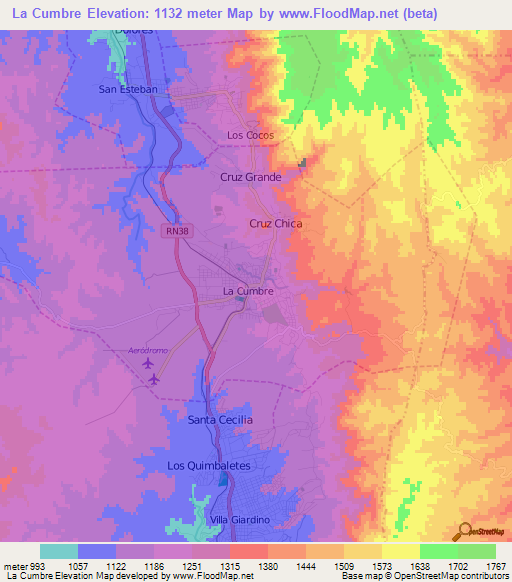 La Cumbre,Argentina Elevation Map