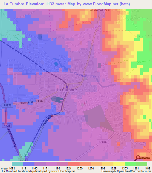 La Cumbre,Argentina Elevation Map