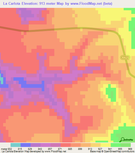La Carlota,Argentina Elevation Map