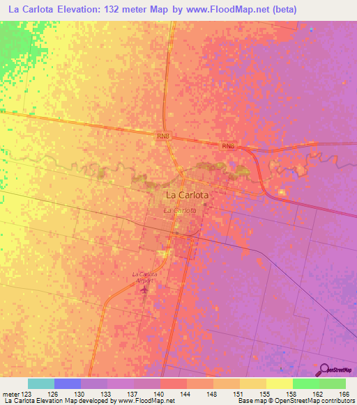 La Carlota,Argentina Elevation Map