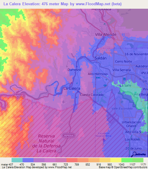 La Calera,Argentina Elevation Map