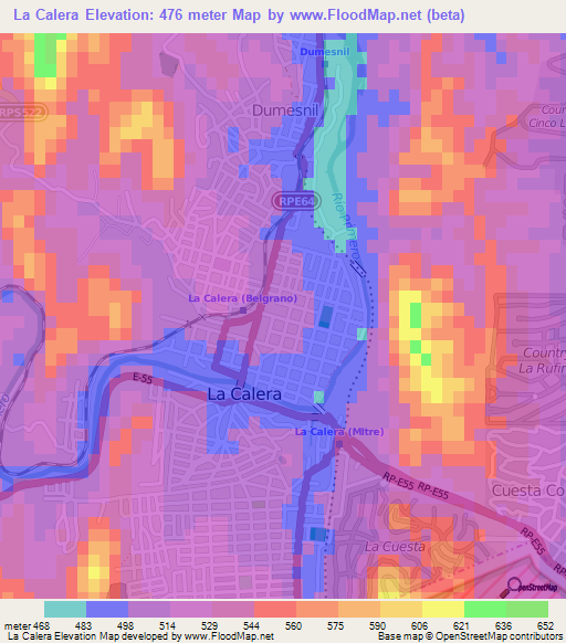 La Calera,Argentina Elevation Map