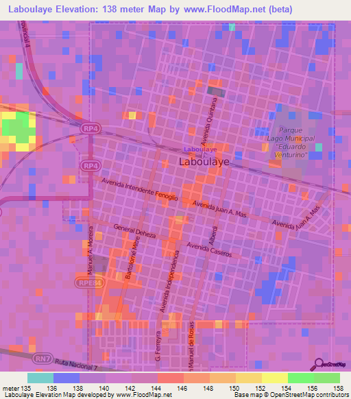 Laboulaye,Argentina Elevation Map