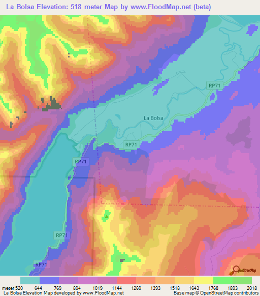 La Bolsa,Argentina Elevation Map