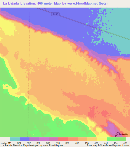La Bajada,Argentina Elevation Map