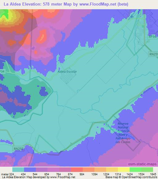 La Aldea,Argentina Elevation Map