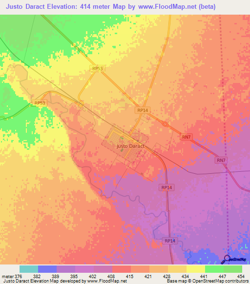 Justo Daract,Argentina Elevation Map