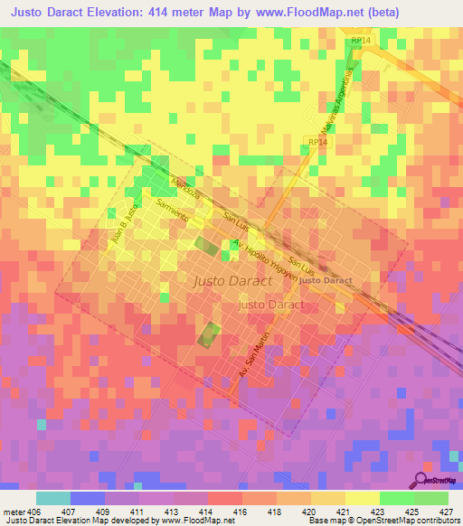 Justo Daract,Argentina Elevation Map