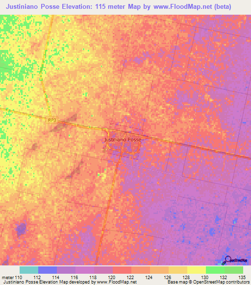 Justiniano Posse,Argentina Elevation Map