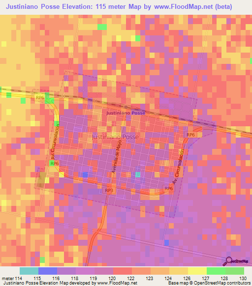 Justiniano Posse,Argentina Elevation Map