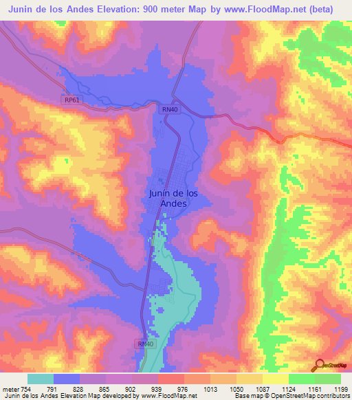 Junin de los Andes,Argentina Elevation Map