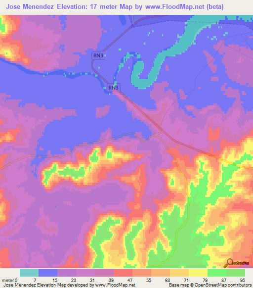 Jose Menendez,Argentina Elevation Map