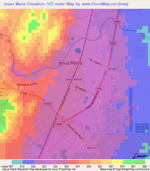 Jesus Maria,Argentina Elevation Map